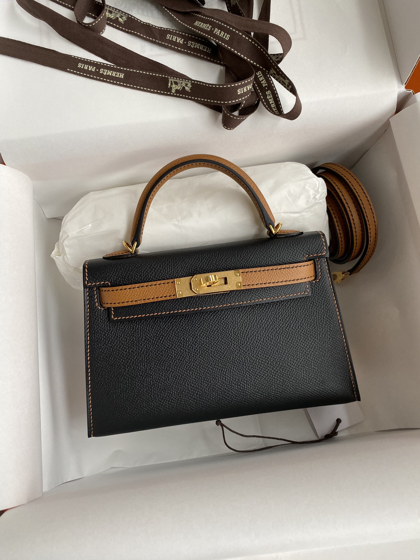 Hermes Kelly Mini II Bag 19CM In Black Brown Epsom Leather